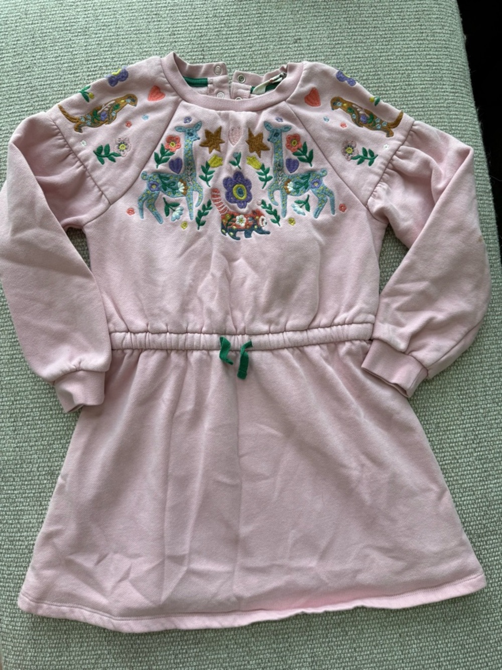 Mini Boden 8/9 forest folk embroidered sweatshirt dress